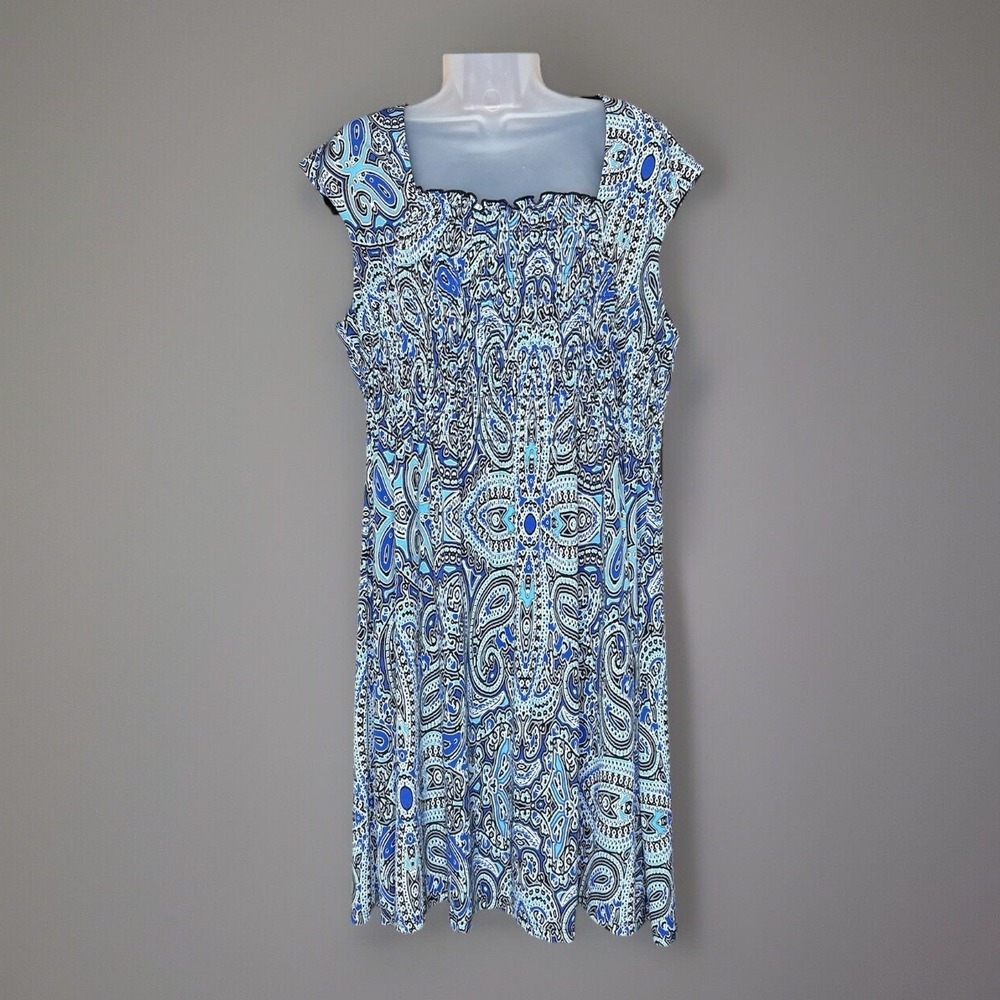 Perceptions New York Dress‎ 18 Blue Paisley Smocked Boho Mod Y2K Artsy Festival